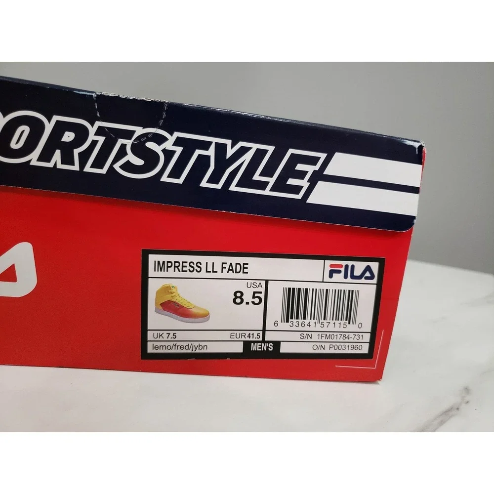 RARE FILA Impress LL‎ Fade Men's Size 8.5 High Top Sneaker Yellow Red Shoes Mid